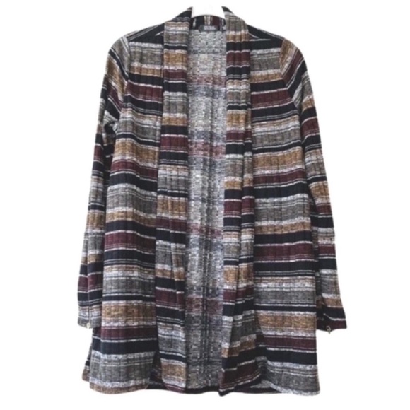 cure Sweaters - NEW CURE Long Line Cardigan Sweater Jacket Zipper Sleeves Black Brown Tan Size S